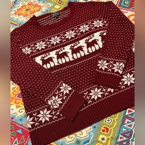 POL Burgundy Fair Isle Reindeer Knit Sweater!
